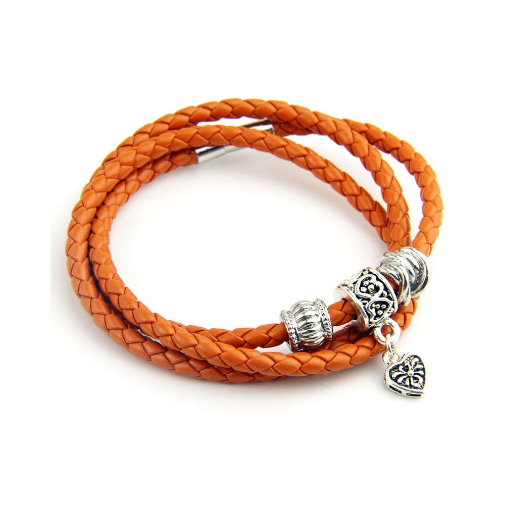 Newest Arrival Silver Plated Charm Leather Bracelet