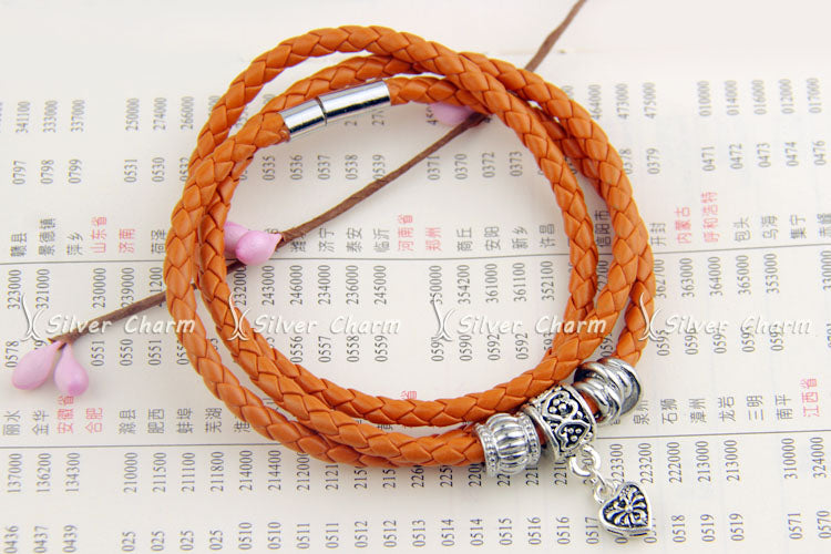 Newest Arrival Silver Plated Charm Leather Bracelet