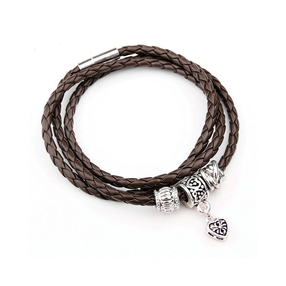 Newest Arrival Silver Plated Charm Leather Bracelet