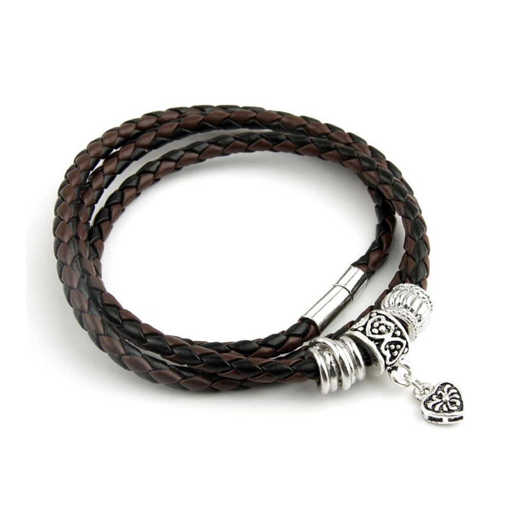 Newest Arrival Silver Plated Charm Leather Bracelet