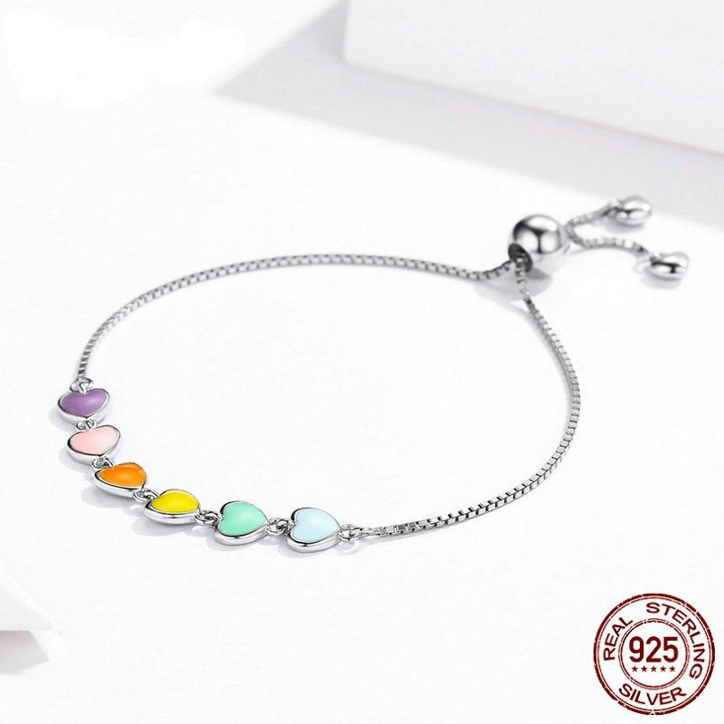 Heart Bracelet for Women Heart-shape  925 Sterling Silver Chain Bracelet Anti-allergy Jewelry