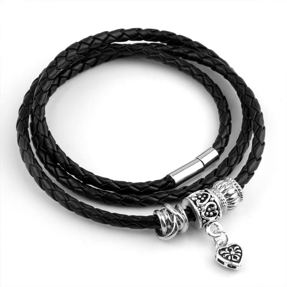 Newest Arrival Silver Plated Charm Leather Bracelet
