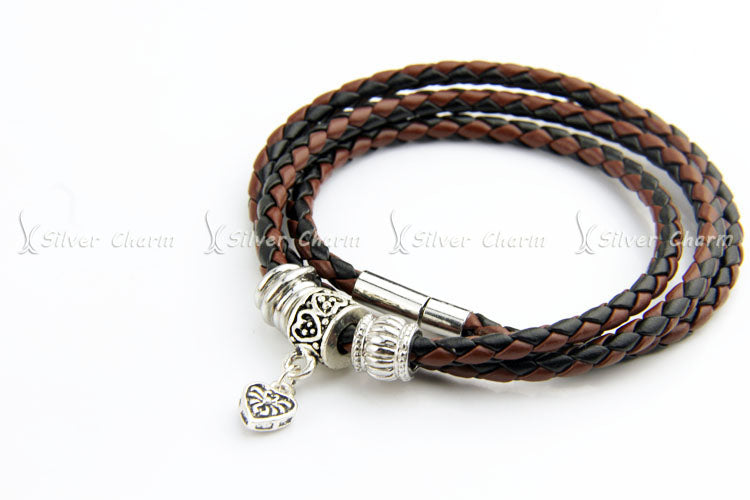 Newest Arrival Silver Plated Charm Leather Bracelet