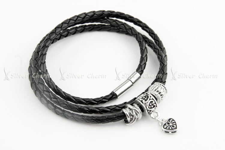 Newest Arrival Silver Plated Charm Leather Bracelet